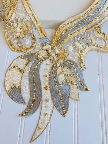 One Piece Floral Embroidered Collar Applique for Sewing/Bridal/Crafts - Picture 3 of 11