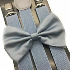 Light GRAY Suspender and Bow Tie Set Tuxedo Wedding Formal Suspenders