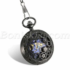 Skeleton Hand-Winding Mechanical Watch Mens Vintage Pocket Watches Sweater Chain