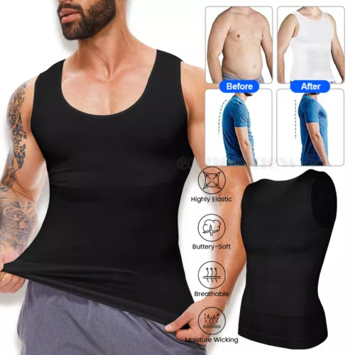 Men'S Slimming Body Shaper Belly Chest Compression Vest Tummy Control Tank Top - Picture 1 of 22