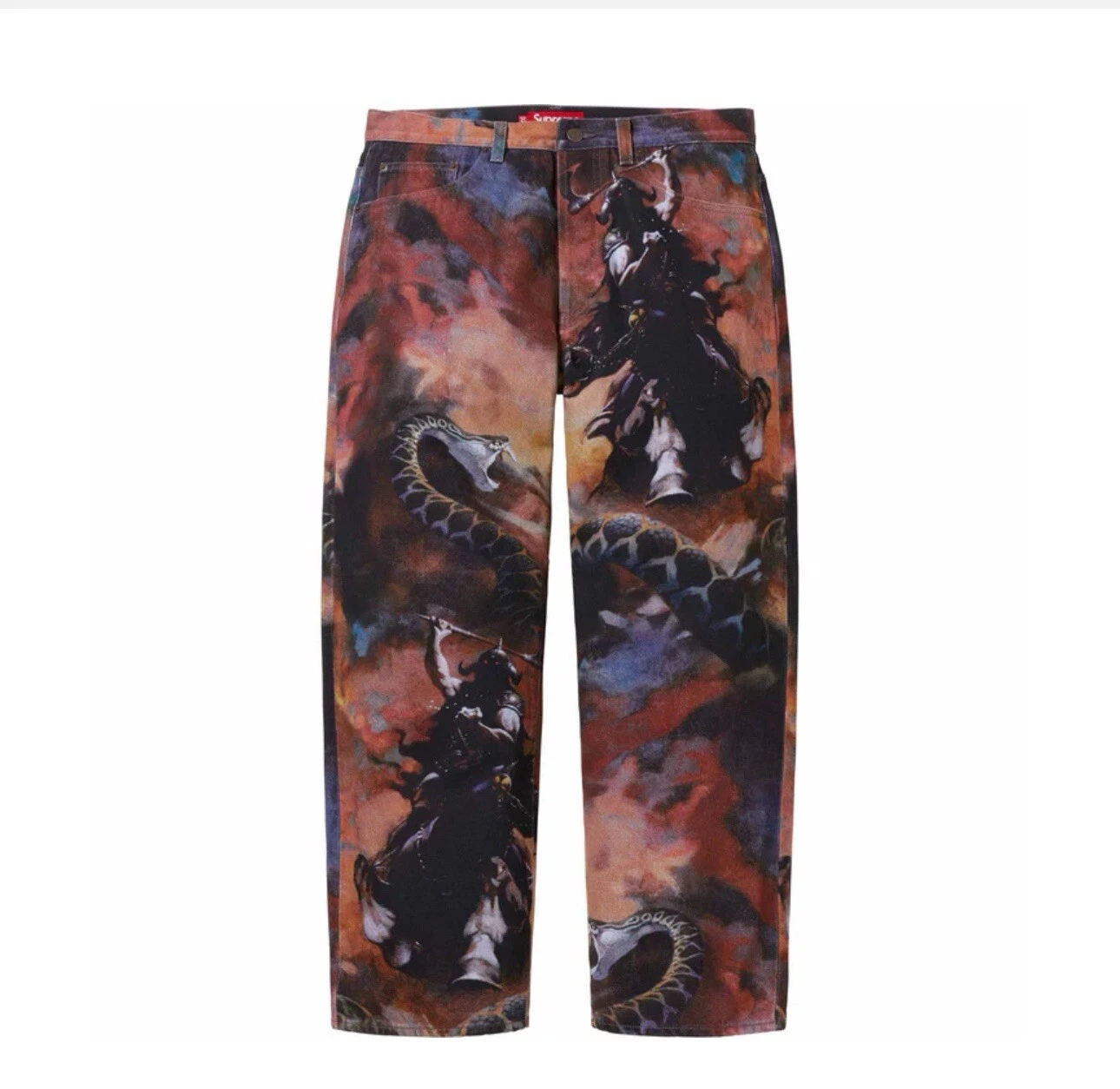Jean denim multicolore Supreme FW24 Frank Frazetta coupe ample taille 32 CONFIRMÉ