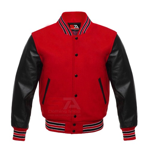 Herren Letterman College Bomber Winter Varsity jacket Rot-Schwarz-Weiße Konturen