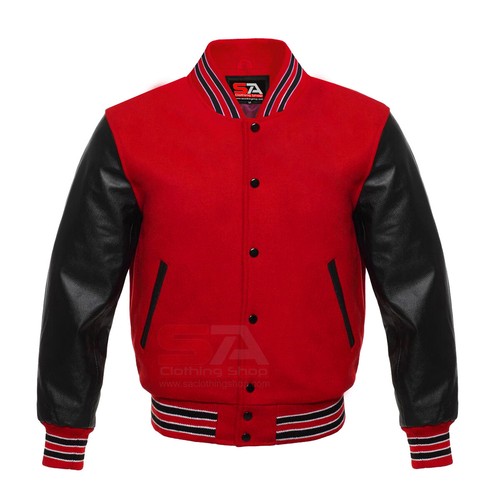 Herren Letterman College Bomber Winter Varsity jacket Rot-Schwarz-Weiße Konturen - Bild 1 von 6