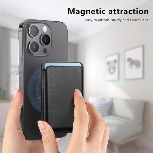 Magnetic Wallet For Apple Iphone, Slim Card Holder for Phone Case + Grip Black - Picture 5 of 7