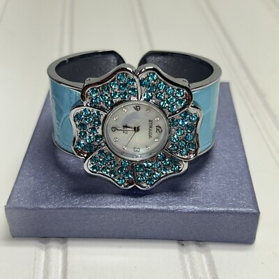 Womens STRADA Blue Rhinestone/chrome & Stainless Cuff 