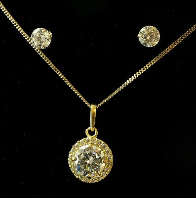 333 Gold SET 8 Karat Gelbgold Kette Design Anhaenger Ohrstecker Zirkonia 