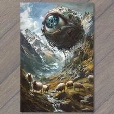 4x6"  Eyeball Monster Mountains Sheep Weird Unusual Eye Scenic Strange Funny