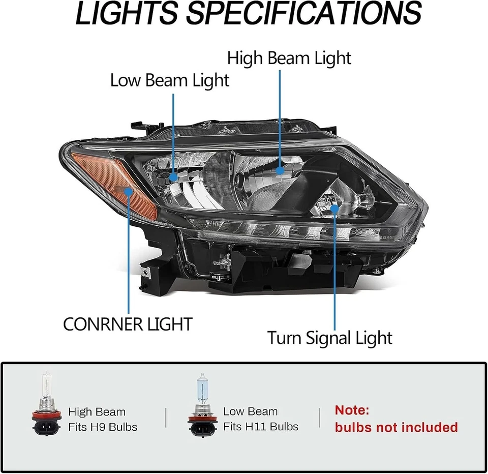 Faros halógenos para Nissan Rogue 2014-2016 con carcasa LED DRL negra y cromada Foto 4 de 4