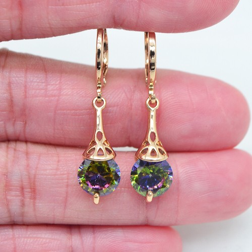 18K Yellow Gold Filled Women Multicolour Mystic Topaz Teardrop Dangle Earrings