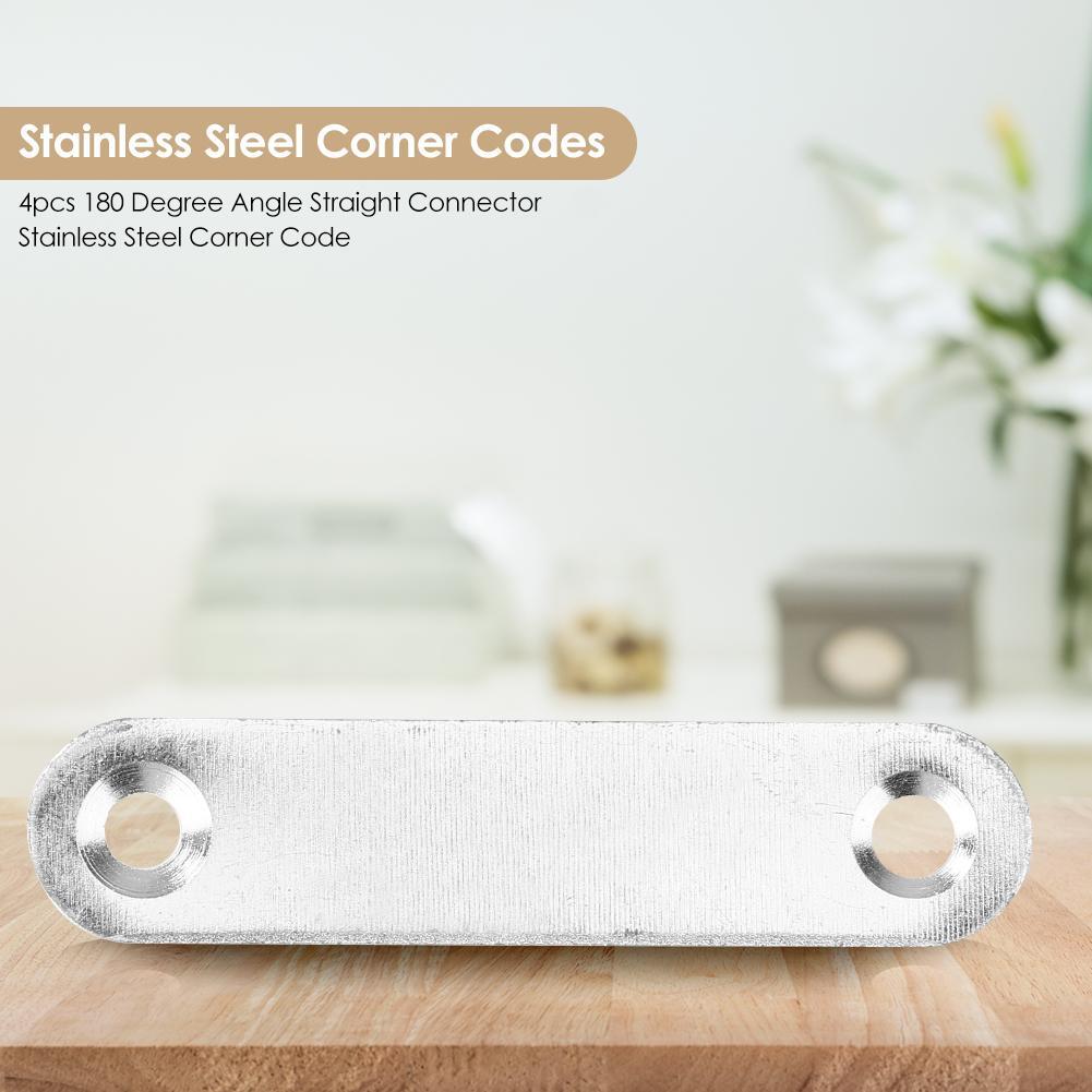 T0 4pcs 180 Degree Angle Steel Straight Connector Stainless Steel