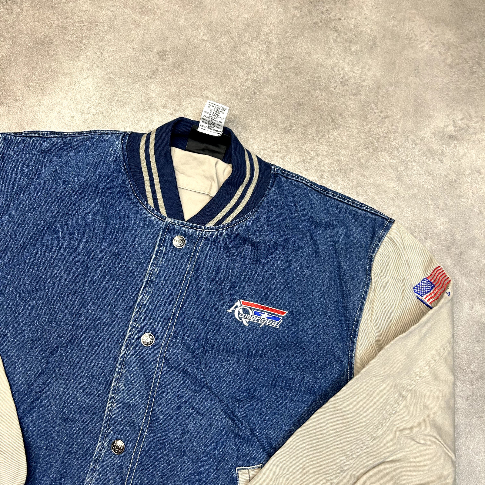 Hartwell Via Sport Bomber Jacket Mens Medium Embroidered Denim Varsity Coat Blue image 2