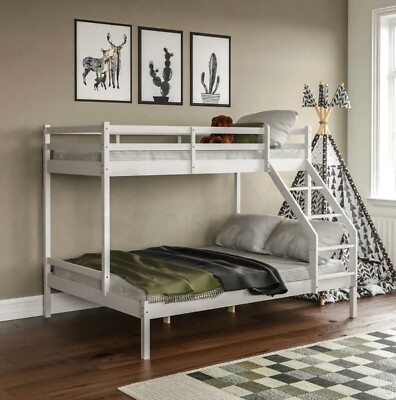 Dreibettzimmer Etagenbett aus massivem Kiefernholz, Einzel- & Doppelbett, weiß 