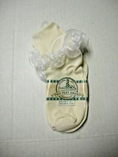 Girls Lace Socks, Ivory W/White Shear Lace, Size 6-7 1/2, By Two Feet Ahead, New