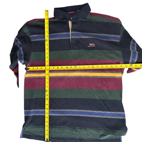 VTG Y2K Gant Long Sleeve Polo Rugby Shirt XL Embroidered Flag Green Red Blue Men - Picture 11 of 12