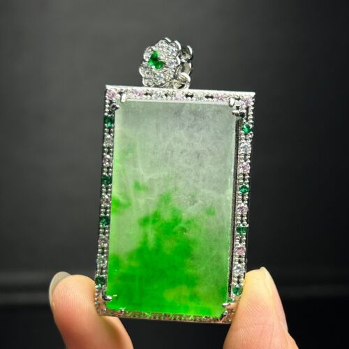 Certified Natural inlay ice Green Jade Jadeite nothingcard Pendant&Necklaces 无事牌 - Picture 1 of 10