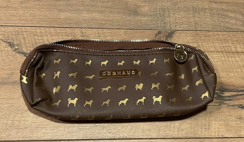 Doghaus Gold Dog Brown Bag Makeup Cosmetic Pencil Pen