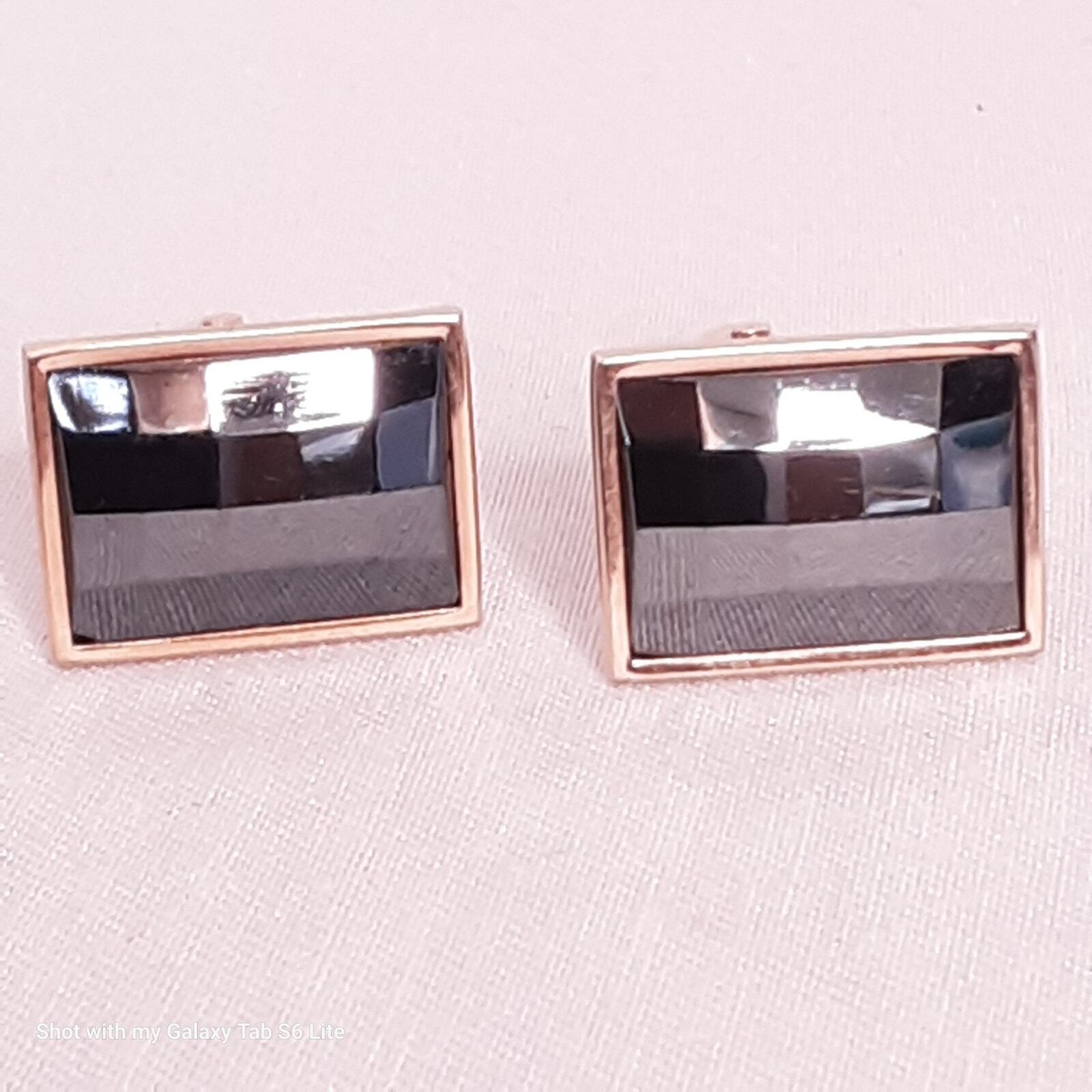 Swank Mens Cufflinks Rectangular Black Faceted Sq… - image 2