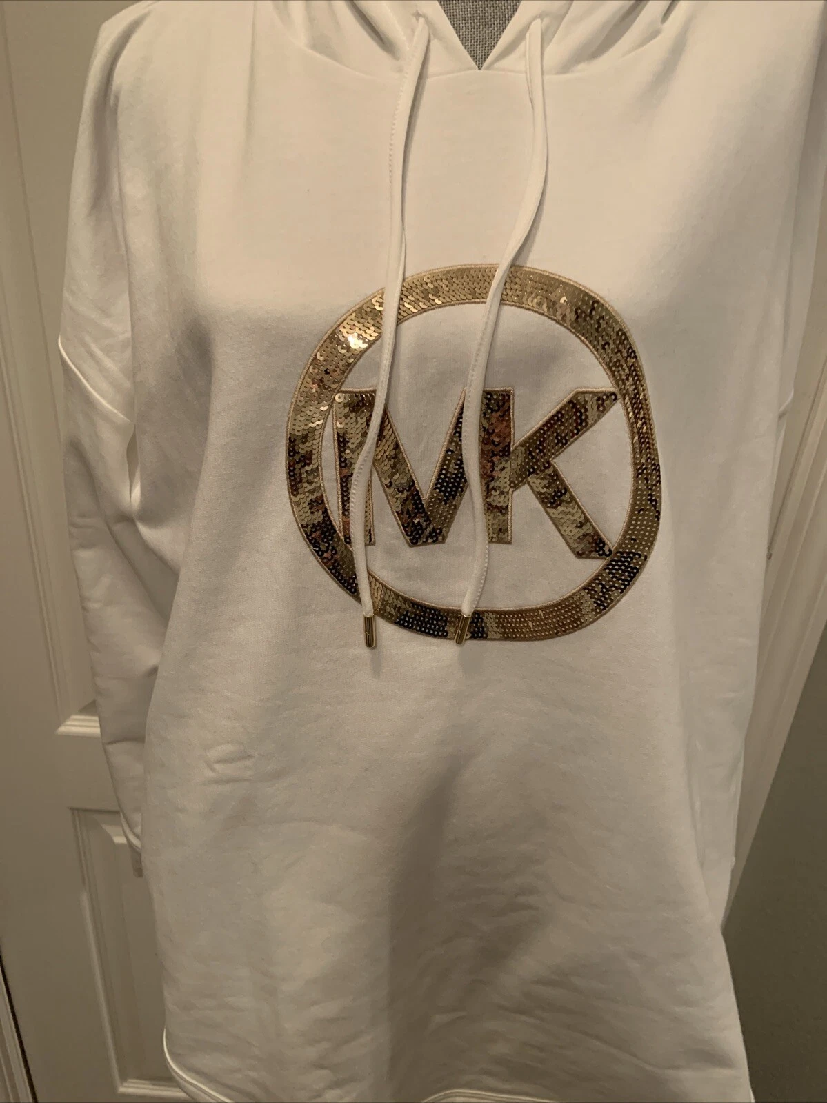 Felpa con cappuccio Michael Kors donna sequenza oro bianca taglia large