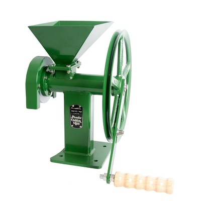 Iehman's Manual Power Grain Mill grinds dry grains into pastry flour with 6-cup.