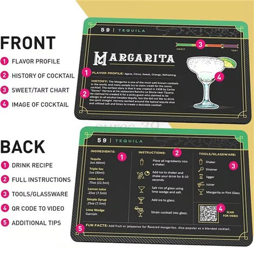 100pcs Cocktail Cards Cocktail Recipes To Master Cocktail in Bartender Flashcard - Picture 8 of 15