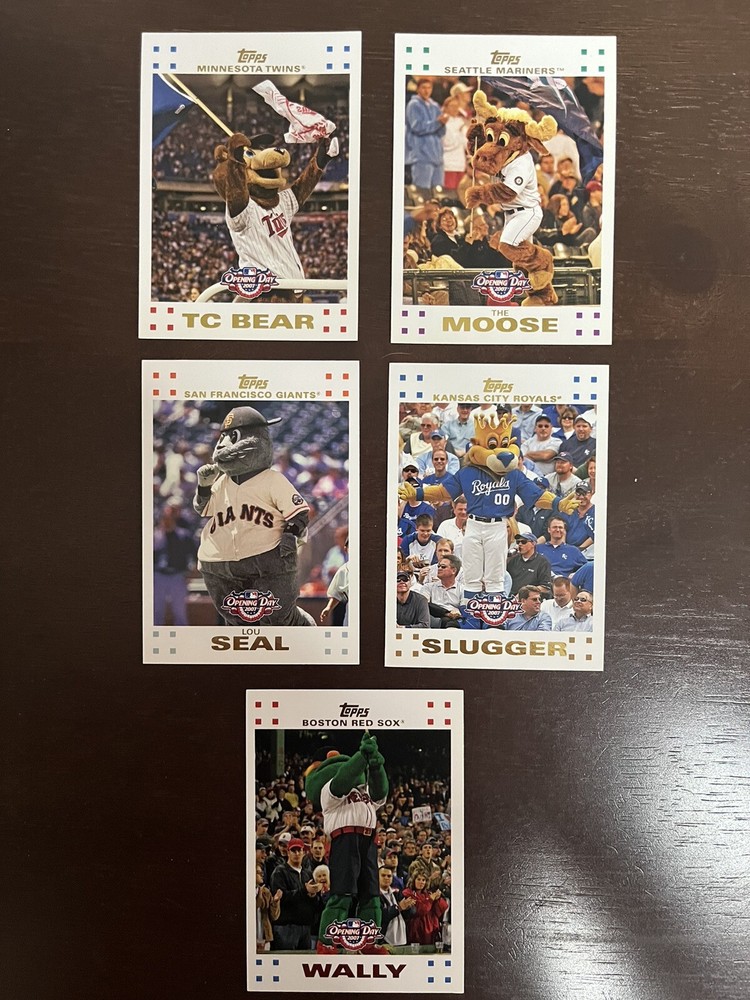 2007 Topps Opening Day Mascot Lot x5 - Mariners-Twins-Royals-Giants-Red Sox