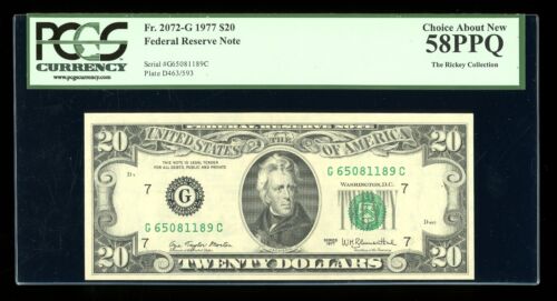 DBR 1977 $20 FRN Chicago Fr. 2072-G PCGS 58 PPQ Serial G65081189C - Picture 1 of 2