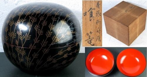 JIKIRO / NATSUME Japonais Vintage Laque Conteneur Bois Saule Makie W:17cm - Photo 1 sur 8