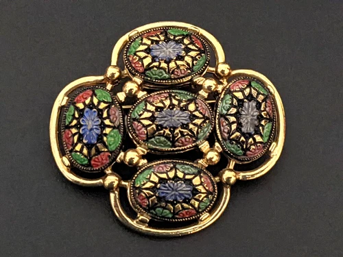Vintage Sarah Coventry Brooch Pin Old Vienna Maltese Cross Mosaic Signed  1 3/4"