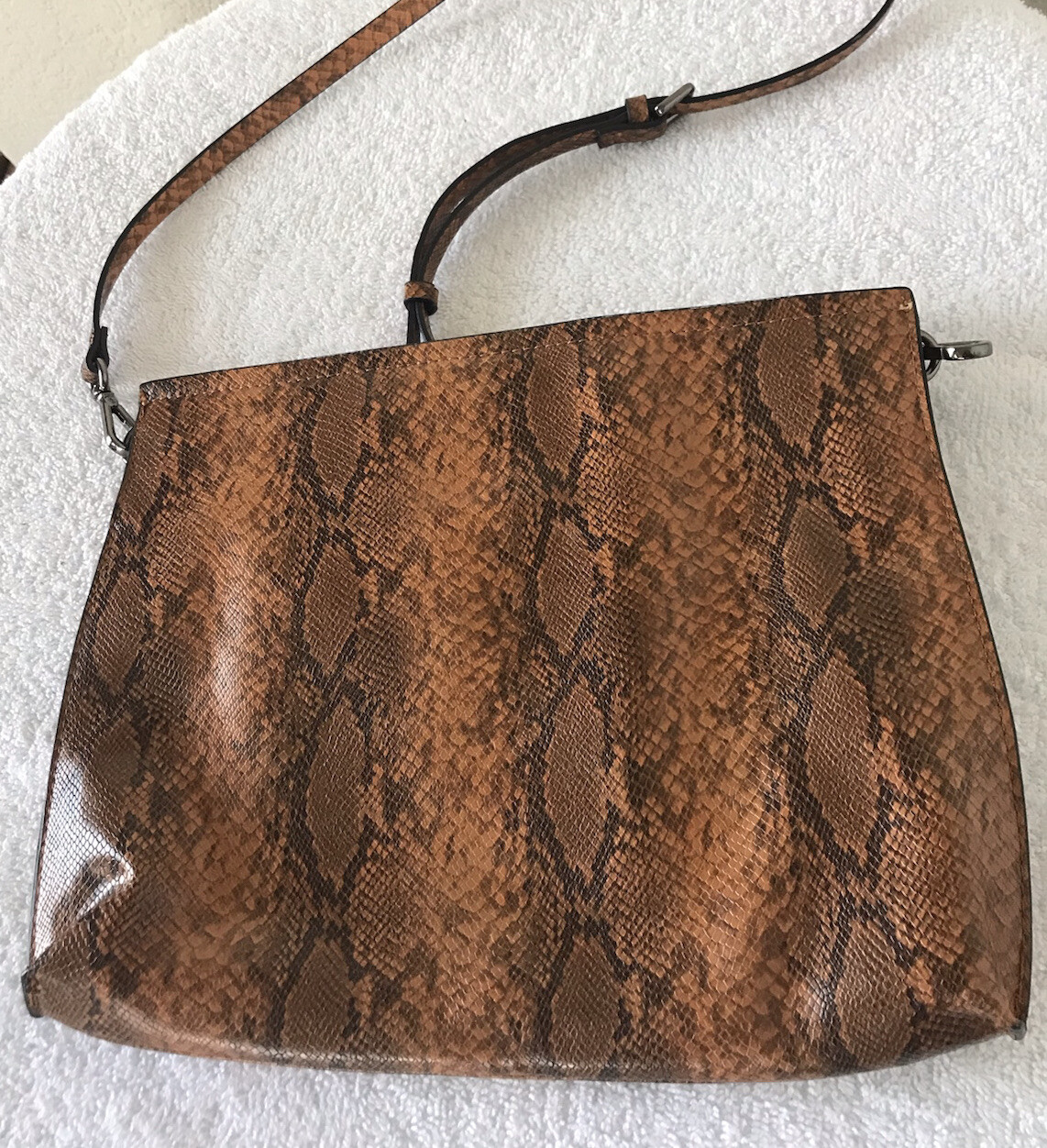 Zara Basic Snakeskin Print Leather Crossbody Oran… - image 1