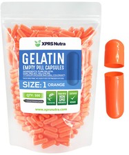 Size 1 Orange Empty Gelatin Capsules Gelcaps Kosher Pills Caps