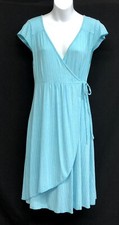 Fresh Produce Sz XS Aqua Blue Tea Room Faux Wrap Rayon Womens Dress Style# ME87