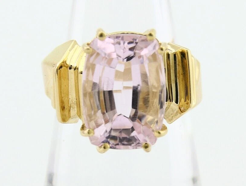 Женское кольцо из чистого золота 14 карат с одним натуральным добытым кунцитом 8,26 карата - Изображение 4 из 4