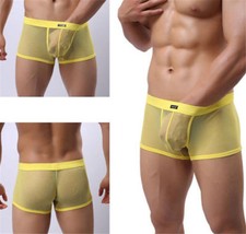 2 Pairs Men See-through Boxer Briefs Sheer Mesh Pouch Underwear Panties Lingerie