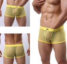 2 Pairs Men See-through Boxer Briefs Sheer Mesh Pouch Underwear Panties Lingerie