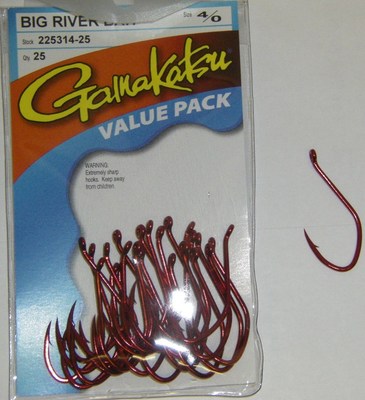 Gamakatsu Big River Bait RED Hooks Value Pack 225314-25 25 pack size 4/0