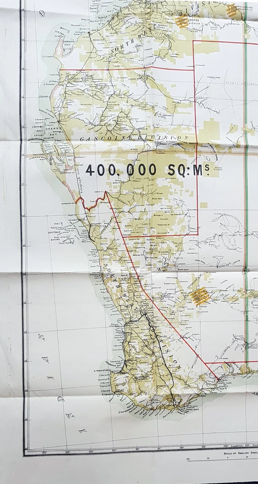 Mapa plegable antiguo grande John Forrest de arrendamientos pastorales de Australia Occidental 1890 Foto 3 de 4
