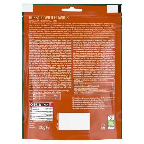 6x Purina ADVENTUROS BUFFALO Dog Treat Sticks – Wild Flavour, 6x120g | 720g - Picture 4 of 4