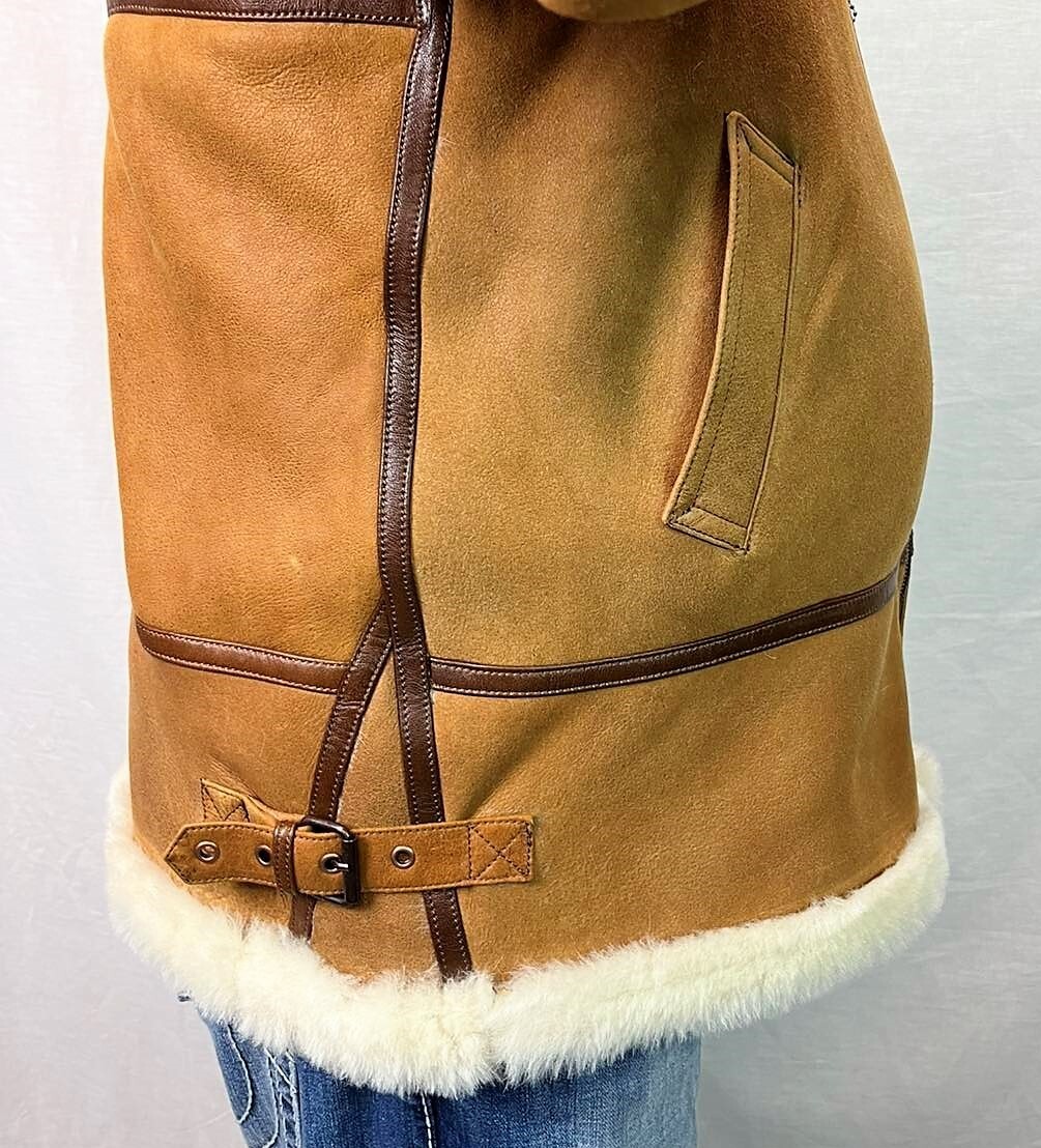 Cognac 100% Lammfell Shearling Leder Lammfell Herren Mantel Jacke
