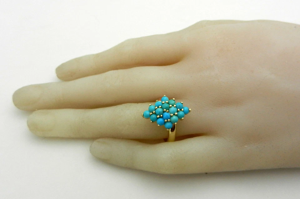 Anillo Turquesa Racimo Oro 14k Sólido Dos Tonos 7,6 gramos talla 6,75 Foto 2 de 4