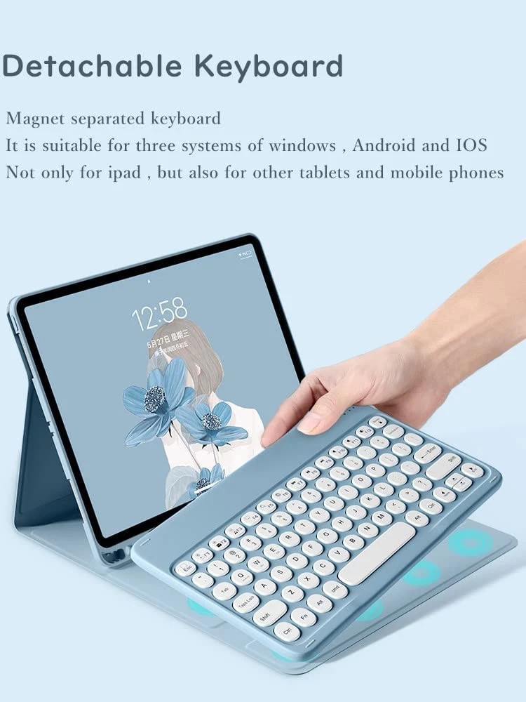 HENGHUI iPad Pro 11 inch 2022 2021 2020 Keyboard Case Cute iPadPro11, Blue