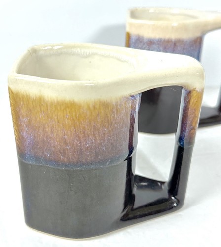 Rodolfo Padilla Tropfglasur Stapel Steinzeug Beige Kaffeetassen Signiert 2er Set - Bild 4 von 12