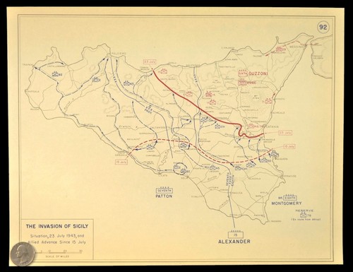 WWII Battle of Sicily Map Operation Husky Allied Invasion World War 2 Vintage - Picture 3 of 9
