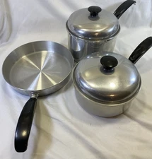 Vintage “Pure Aluminum” Sauce Pots / Pans With Lids And Skillet Buckey