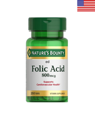 Nature's Bounty Folic Acid Supplement, Supports Cardiovascular Health, 800mcg, 2