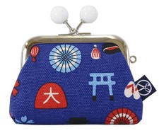 Canvas Gamaguchi Coin Purse 2.5 Square Blue Beads Made in Japan