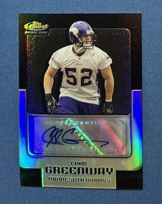 2006 Topps Finest Chad Greenway Black Refractor Auto 91/99 RC Vikings #163