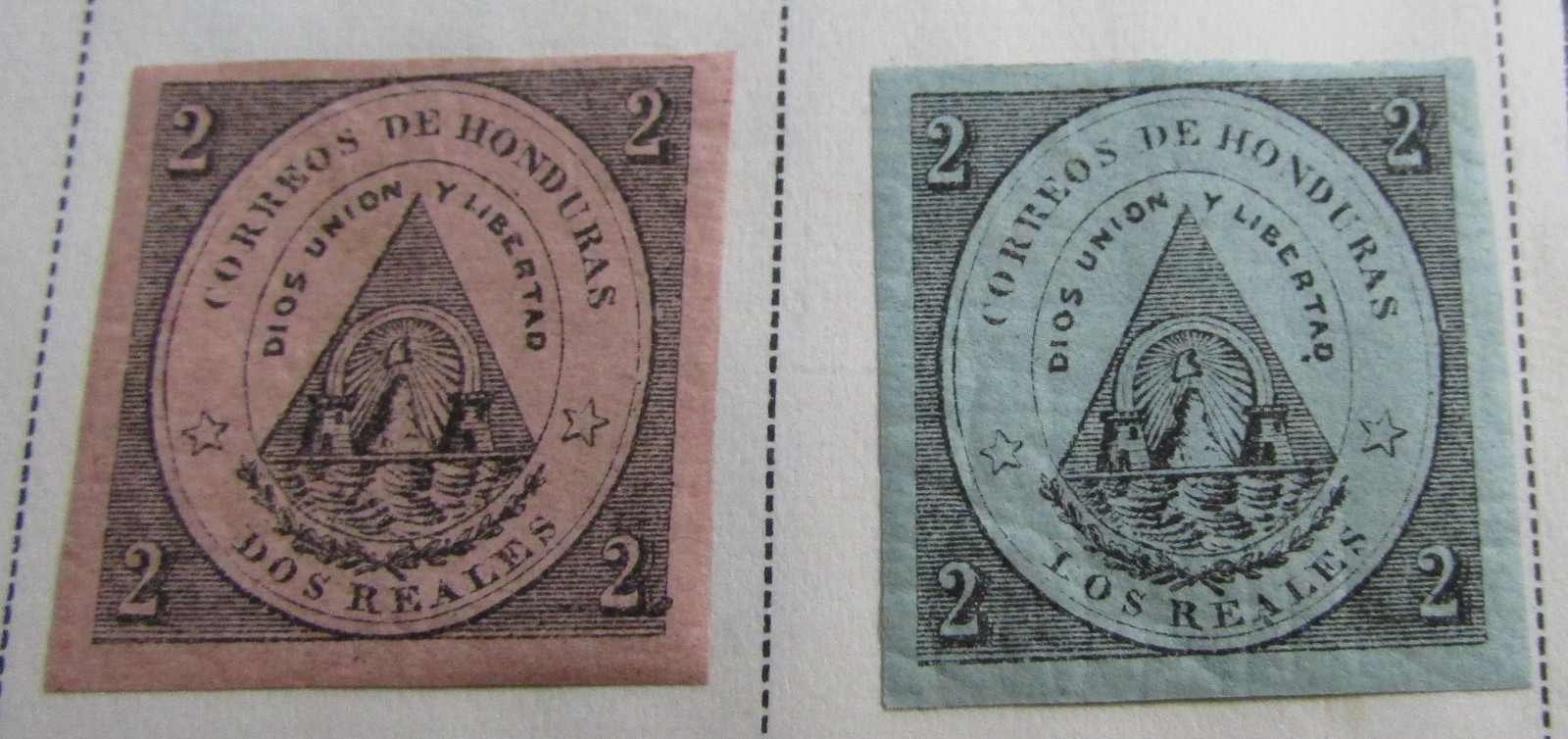 RARE 1865 FIRST HONDURAS STAMPS ISSUED MINT SCOTT 1 & 2
