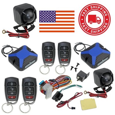 Car Alarm System with Remote Trunk Pop and Two 4 Button Key Fobs for Convenience