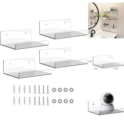 4 Pack 6-inch Clear Acrylic Floating Wall Shelves for Books Decor & Display Rack