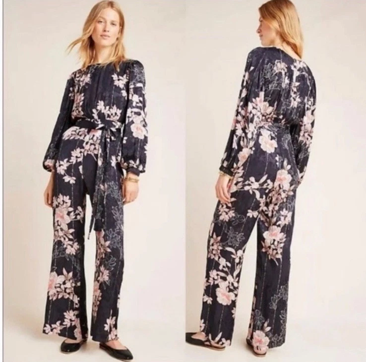 Mono Anthropologie Harlyn Audria Negro Floral Jacquard Bolsillos Talla Grande Nuevo con Etiquetas Foto 4 de 4